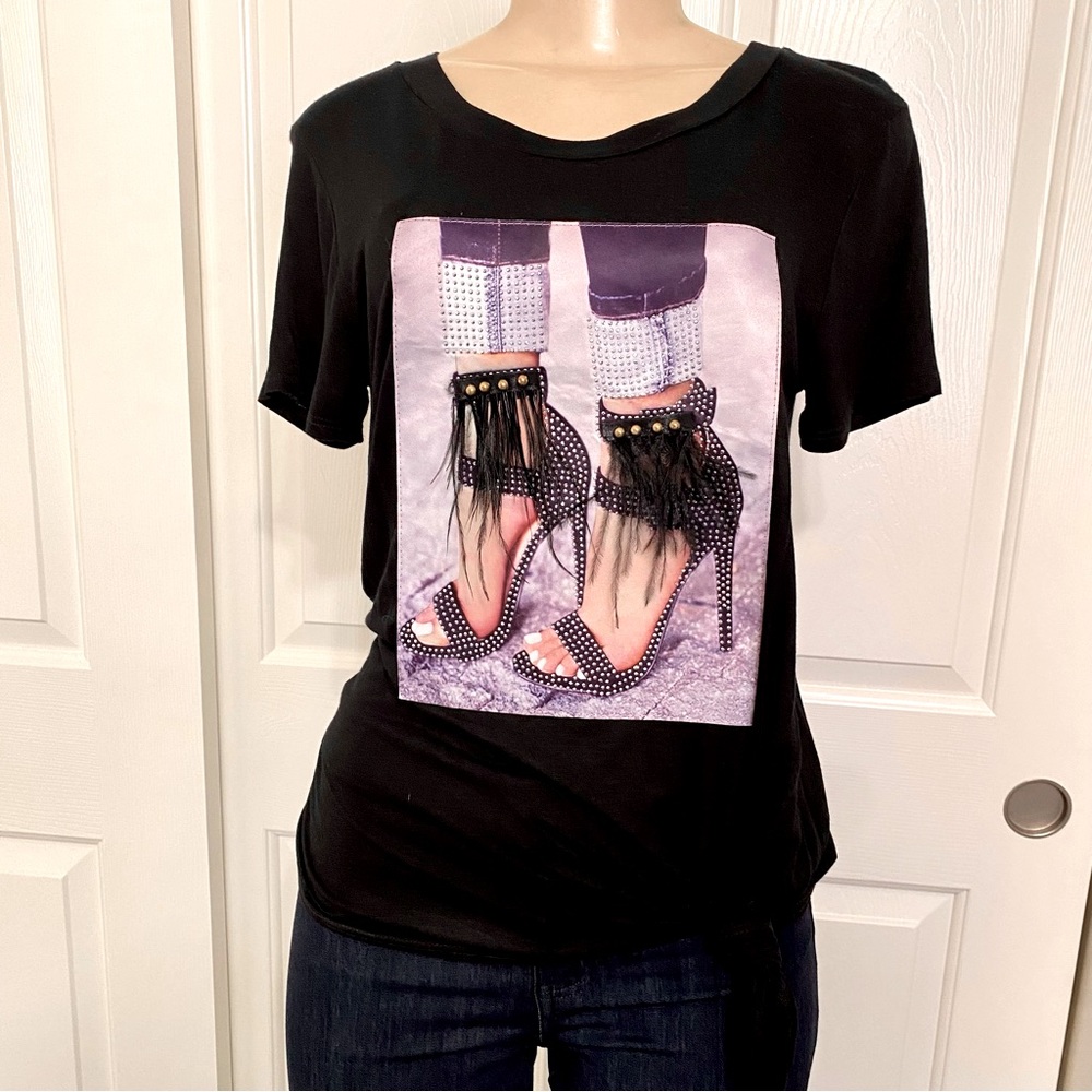 Bling Stiletto Shoe Design Black T-Shirt